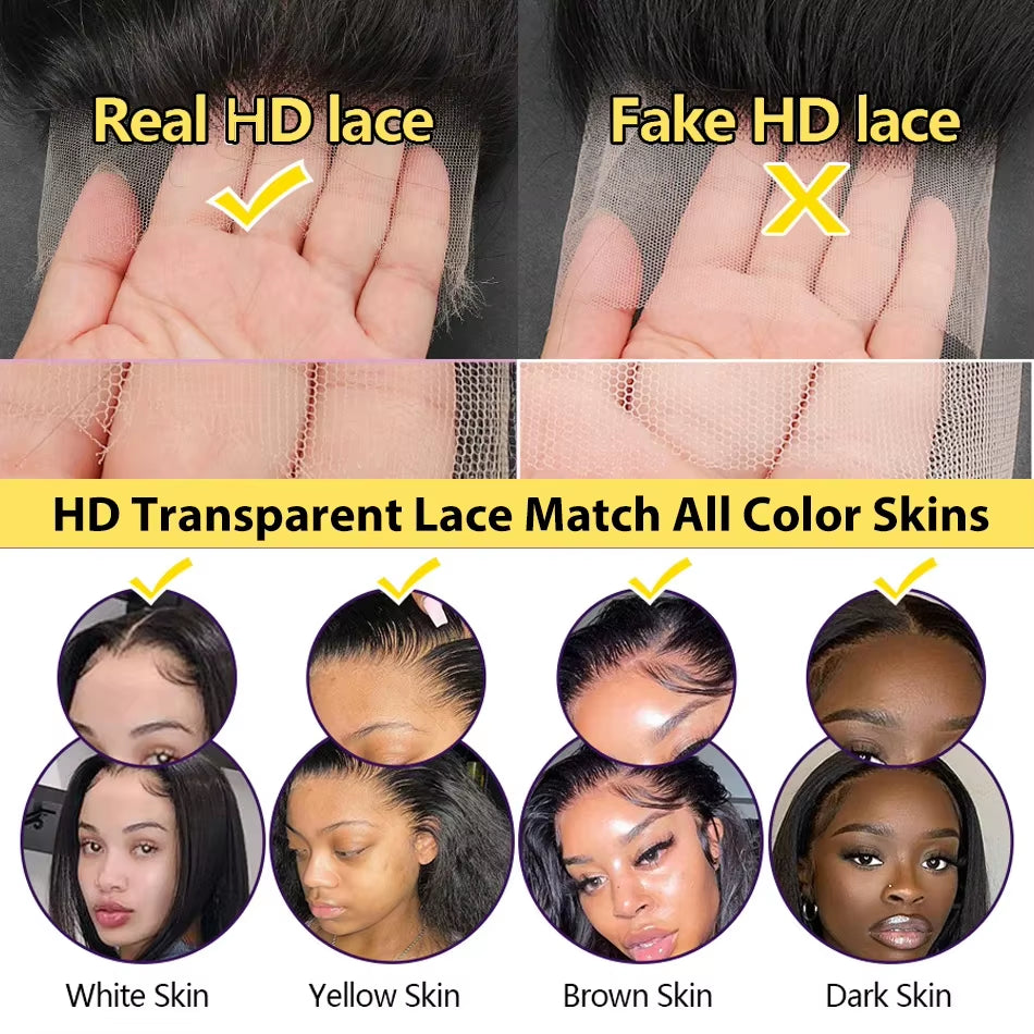 30 40 42 Inch 13X4 13X6 HD Transparent Bone Straight Lace Front Wig 200 Density Brazilian Lace Frontal Wigs Human Hair for Women