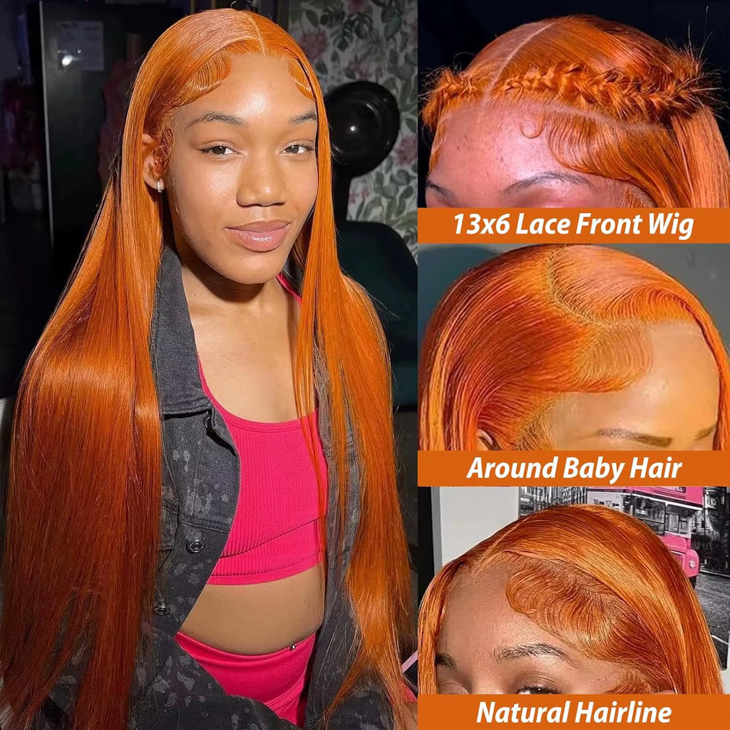 Ginger Wig Human Hair 13X6 Lace Front Wig Straight HD Transparent Pre Plucked 220% Density #350 Colored Human Hair Wig for Women