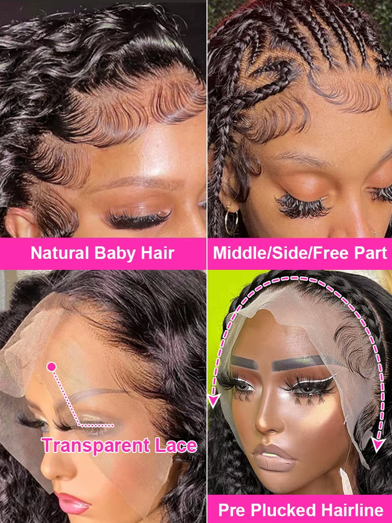 250 Density Water Deep Wave Lace Frontal Wig 13X4 13X6 360 Hd Curly Human Hair 30 40 Inch Lace Front Wigs for Women Pre Plucked
