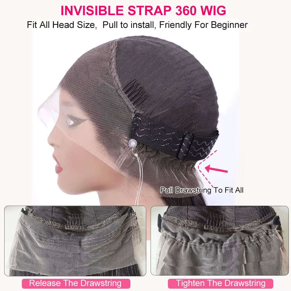 Real Invisi Strap Snug Fit 360 Full Lace Glueless Wig Lace Frontal Wig 250 Density 30 Inch Body Wave Lace Front Human Hair Wig