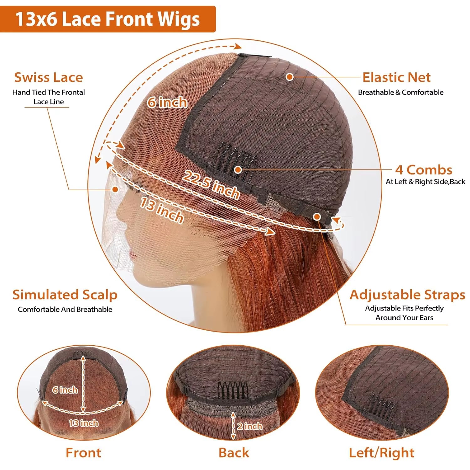 Ginger Wig Human Hair 13X6 Lace Front Wig Straight HD Transparent Pre Plucked 220% Density #350 Colored Human Hair Wig for Women