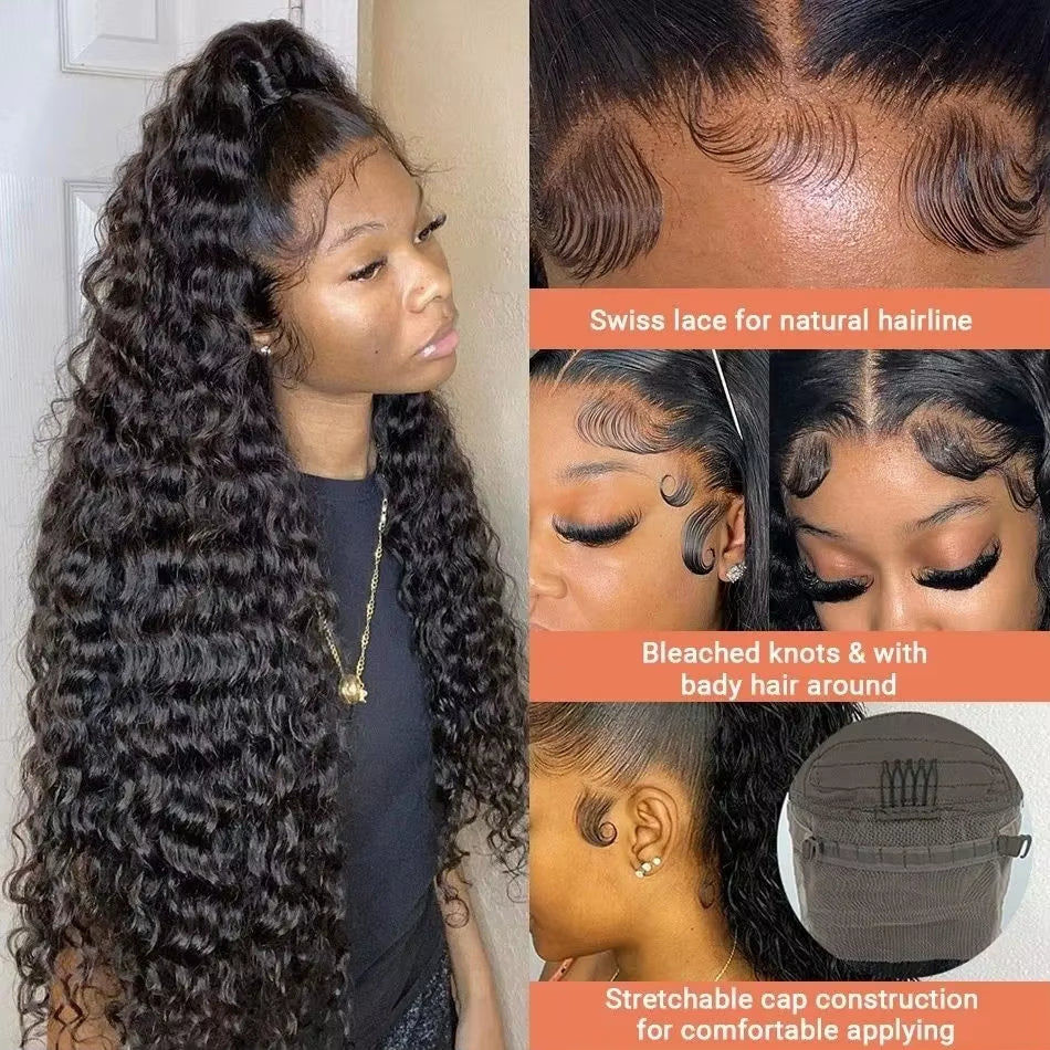 250 Density Deep Wave Lace Front Wig 13X6 Hd Lace Frontal Wig 13X4 Curly Human Hair Wigs for Women 360 Pre Plucked Lace Wig