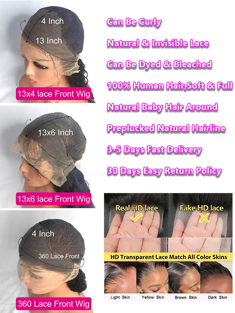 250 Density Body Wave Human Hair Wigs 13X6 HD Transparent Lace Front Wigs for Women Brazilian 13X4 360 Pre Plucked Lace Frontal