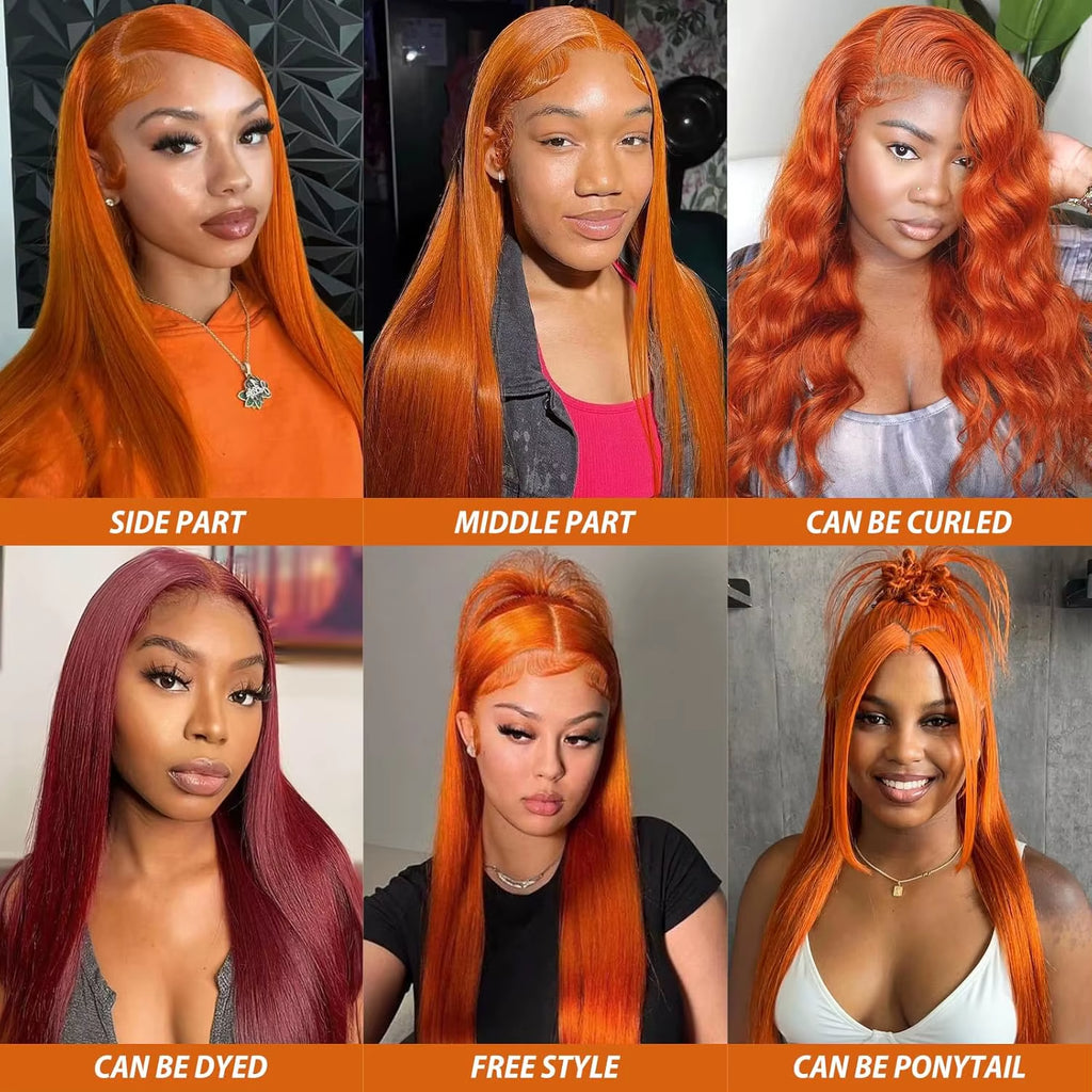 Ginger Wig Human Hair 13X6 Lace Front Wig Straight HD Transparent Pre Plucked 220% Density #350 Colored Human Hair Wig for Women